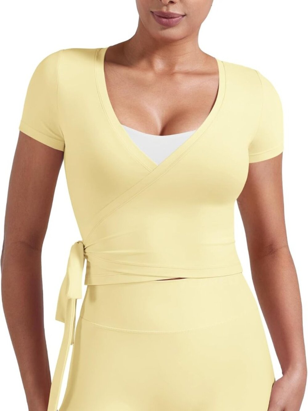 Women’s Short Sleeve Pilates Wrap Top - Stylish Ballet Shirt for Fitness & Dance